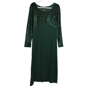 Jamie Brooke Green Crushed Velvet Long Sleeve Whimsical 90s Fairy Maxi Dress 14